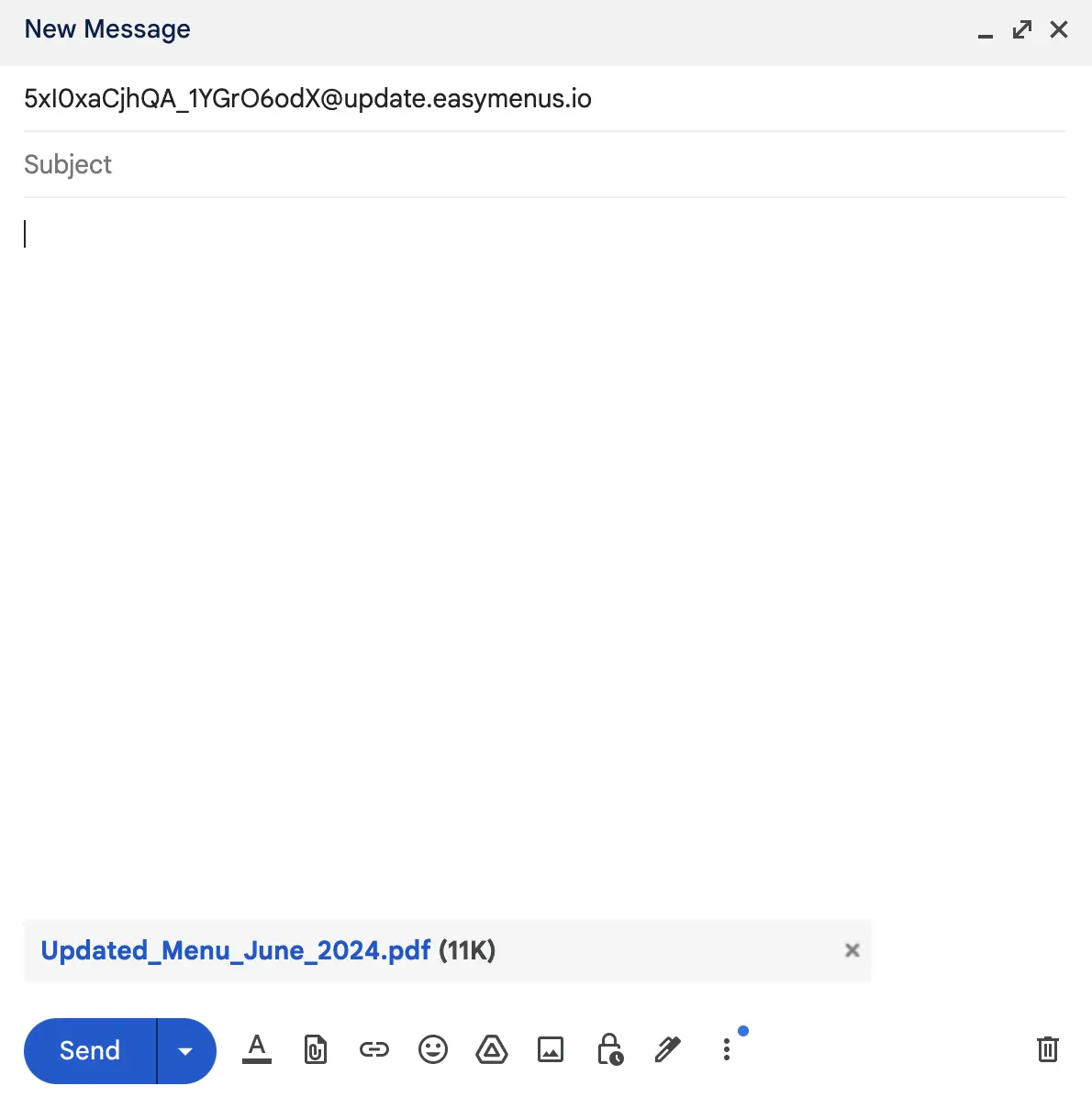 Composing a new update email